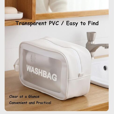 3pcs Portable PVC Waterproof Travel Translucent Cosmetic Bag, Large Capacity Sturdy Leakproof Organizer, Toiletry Bag for Women Men (White-3PCS) (Fw-77857-GF) in Saudi Arabia
