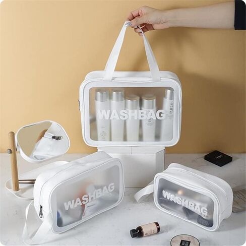 3pcs Portable PVC Waterproof Travel Translucent Cosmetic Bag, Large Capacity Sturdy Leakproof Organizer, Toiletry Bag for Women Men (White-3PCS) (Fw-77857-GF) in Saudi Arabia