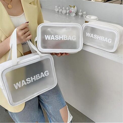 3pcs Portable PVC Waterproof Travel Translucent Cosmetic Bag, Large Capacity Sturdy Leakproof Organizer, Toiletry Bag for Women Men (White-3PCS) (Fw-77857-GF) in Saudi Arabia