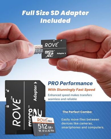 ROVE PRO Micro SD Card microSDXC 128GB Memory Card with Full-Size SD Adapter 100MB/s Read Speed, C10, U3, V30, 4K, A2 for Dash Cam, Android Smart Phones, Tablets, Games in Saudi Arabia