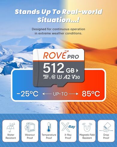 ROVE PRO Micro SD Card microSDXC 128GB Memory Card with Full-Size SD Adapter 100MB/s Read Speed, C10, U3, V30, 4K, A2 for Dash Cam, Android Smart Phones, Tablets, Games in Saudi Arabia
