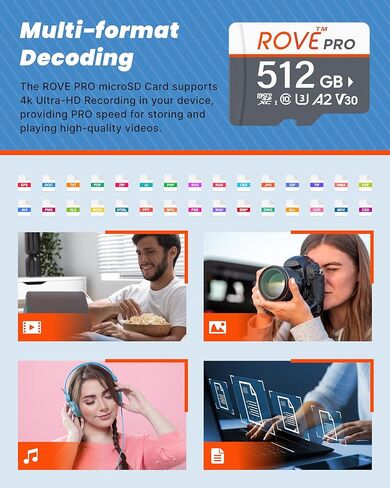 ROVE PRO Micro SD Card microSDXC 128GB Memory Card with Full-Size SD Adapter 100MB/s Read Speed, C10, U3, V30, 4K, A2 for Dash Cam, Android Smart Phones, Tablets, Games in Saudi Arabia