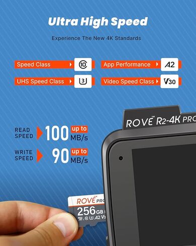ROVE PRO Micro SD Card microSDXC 128GB Memory Card with Full-Size SD Adapter 100MB/s Read Speed, C10, U3, V30, 4K, A2 for Dash Cam, Android Smart Phones, Tablets, Games in Kuwait
