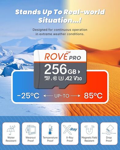 ROVE PRO Micro SD Card microSDXC 128GB Memory Card with Full-Size SD Adapter 100MB/s Read Speed, C10, U3, V30, 4K, A2 for Dash Cam, Android Smart Phones, Tablets, Games in Kuwait