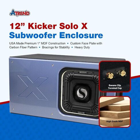 Atrend 12" Kicker Solo X Subwoofer Enclosure - USA Made Premium 1" MDF Construction - Custom Face Plate with Carbon Fiber Pattern - Bracings for Stability - Heavy Duty - Black in Saudi Arabia
