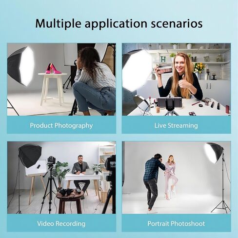 Equivalent Softbox Lighting Kit, 2 Pcs 135W Long Life Bulb and Octagonal Single Light Boxes, with Durable Stand Tripod, Adjustable Softbox, Photography Lighting Kit, Photo Studio Equipment in Saudi Arabia