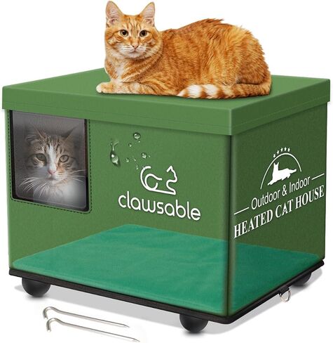 Clawsable Indestructible Outdoor Cat House for Cats in Winter & Summer, Extremely Waterproof, Insulated & Elevated Outside Feral Cat House Shelter for Stray Barn Cat (Elevated, Small Cuboid) in Saudi Arabia