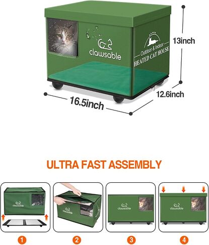 Clawsable Indestructible Outdoor Cat House for Cats in Winter & Summer, Extremely Waterproof, Insulated & Elevated Outside Feral Cat House Shelter for Stray Barn Cat (Elevated, Small Cuboid) in Saudi Arabia