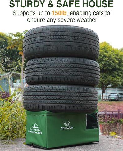 Clawsable Indestructible Outdoor Cat House for Cats in Winter & Summer, Extremely Waterproof, Insulated & Elevated Outside Feral Cat House Shelter for Stray Barn Cat (Elevated, Small Cuboid) in Saudi Arabia