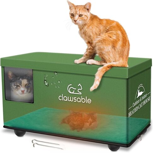Clawsable Indestructible Outdoor Cat House for Cats in Winter & Summer, Extremely Waterproof, Insulated & Elevated Outside Feral Cat House Shelter for Stray Barn Cat (Elevated, Small Cuboid) in Saudi Arabia