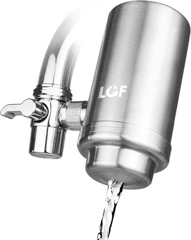 فلتر مياه صنبور من الفولاذ المقاوم للصدأ يدور 360 درجة من LCF - تدفق عالي، فلتر مياه الصنبور معزز بالمعادن، يقلل الكلور والمعادن الثقيلة والطعم السيئ، سهل التركيب، 320 جالون، حوض المطبخ المثالي in Kuwait