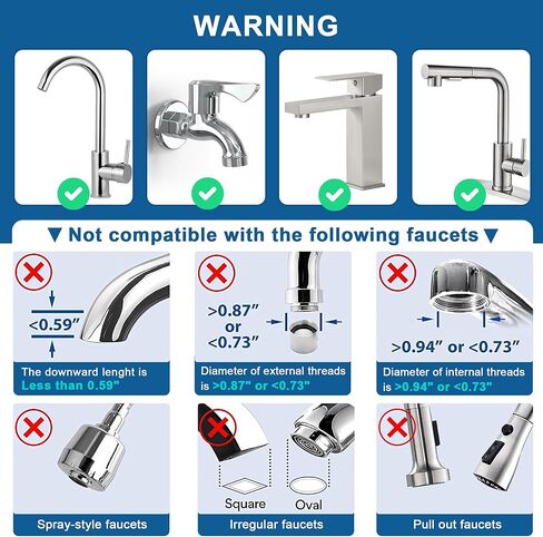 فلتر مياه صنبور من الفولاذ المقاوم للصدأ يدور 360 درجة من LCF - تدفق عالي، فلتر مياه الصنبور معزز بالمعادن، يقلل الكلور والمعادن الثقيلة والطعم السيئ، سهل التركيب، 320 جالون، حوض المطبخ المثالي in Kuwait