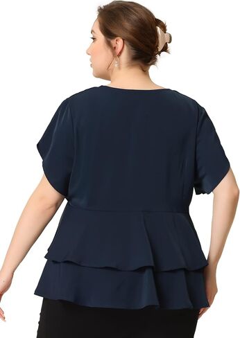 Agnes Orinda Plus Size Peplum Top للنساء العمل الخامس الرقبة كشكش هيم أزرار الجبهة الحلل الأعلى in Saudi Arabia