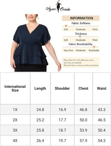 Agnes Orinda Plus Size Peplum Top للنساء العمل الخامس الرقبة كشكش هيم أزرار الجبهة الحلل الأعلى in Saudi Arabia