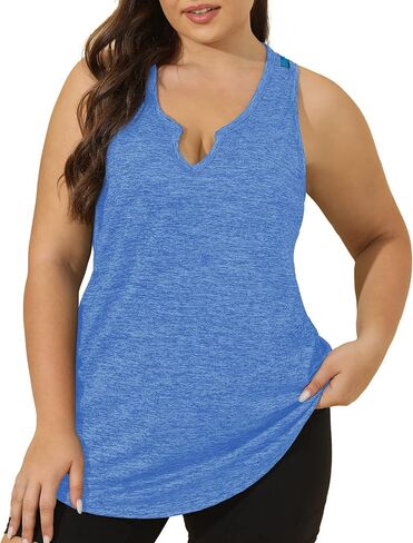 FOREYOND Women' s Plus Size Tank Tops Workout Loose Fit Athletic Tops V Neck Racerback Yoga Gym Shirts Casual Summer in Saudi Arabia