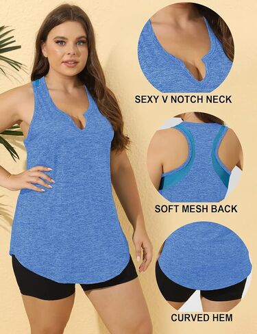 FOREYOND Women' s Plus Size Tank Tops Workout Loose Fit Athletic Tops V Neck Racerback Yoga Gym Shirts Casual Summer in Saudi Arabia