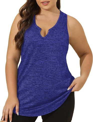 FOREYOND Women' s Plus Size Tank Tops Workout Loose Fit Athletic Tops V Neck Racerback Yoga Gym Shirts Casual Summer in Saudi Arabia