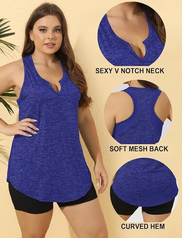 FOREYOND Women' s Plus Size Tank Tops Workout Loose Fit Athletic Tops V Neck Racerback Yoga Gym Shirts Casual Summer in Saudi Arabia