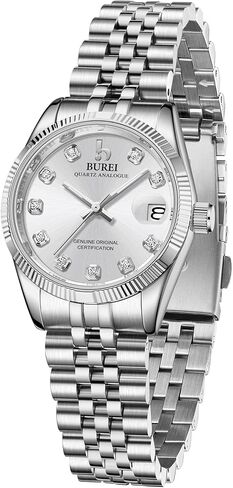 BUREI Women Watch Business Women Watches with Day DateAnalog Quartz Watch for Ladies Silver Gold Stainless Steel Bracelet Watch Fashion Ladies Watches Small Face Diamond Watch Waterproof in Saudi Arabia