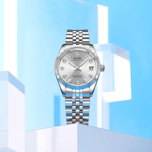 BUREI Women Watch Business Women Watches with Day DateAnalog Quartz Watch for Ladies Silver Gold Stainless Steel Bracelet Watch Fashion Ladies Watches Small Face Diamond Watch Waterproof in Saudi Arabia