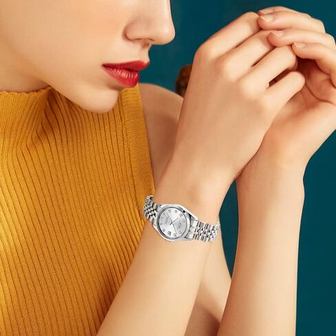 BUREI Women Watch Business Women Watches with Day DateAnalog Quartz Watch for Ladies Silver Gold Stainless Steel Bracelet Watch Fashion Ladies Watches Small Face Diamond Watch Waterproof in Saudi Arabia