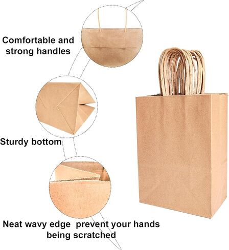 BAG BOX 100 Pack 8.25x4.3x10.6 Inch White Gift Bags with Handles,Bulk Kraft Paper Bags for Shopping, Retail, Merchandise, Wedding, Party Favors, Paper Grocery Sacks in Saudi Arabia