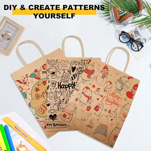 BAG BOX 100 Pack 8.25x4.3x10.6 Inch White Gift Bags with Handles,Bulk Kraft Paper Bags for Shopping, Retail, Merchandise, Wedding, Party Favors, Paper Grocery Sacks in Saudi Arabia
