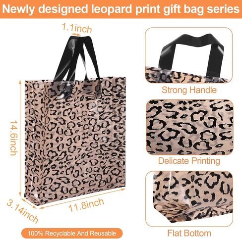 Tudomro 150 Pcs Leopard Print Boutique Bags with Handles Plastic Merchandise Bags for Small Business Shopping Bags Large Brown Reusable Gift Bags Bulk for Party Retail Stores 11.81 x 14.57 x 3.15 Inch in Saudi Arabia