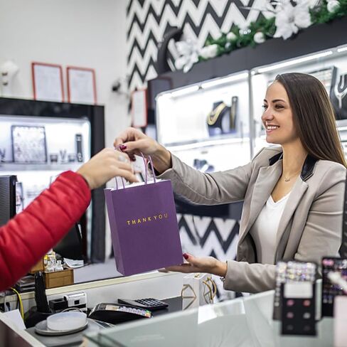 driew Navy Blue Thank You Bags 50 Pack, 5.9 x 3.1 x 8.3'' Navy Blue Thank You Gift Bags Paper Bags with Handles for Retail, Wedding,Party, Shopping in Kuwait