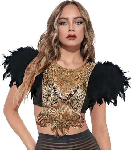L'VOW Gothic Women Poncho Collar Natural Feather Short Cape Lace Epaulet Shoulder Shrug Wings Halloween Costume in Kuwait