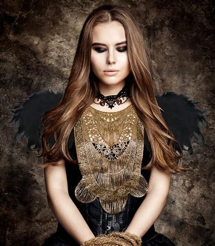 L'VOW Gothic Women Poncho Collar Natural Feather Short Cape Lace Epaulet Shoulder Shrug Wings Halloween Costume in Kuwait
