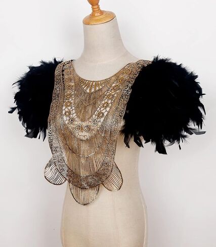 L'VOW Gothic Women Poncho Collar Natural Feather Short Cape Lace Epaulet Shoulder Shrug Wings Halloween Costume in Kuwait