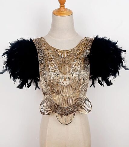 L'VOW Gothic Women Poncho Collar Natural Feather Short Cape Lace Epaulet Shoulder Shrug Wings Halloween Costume in Kuwait