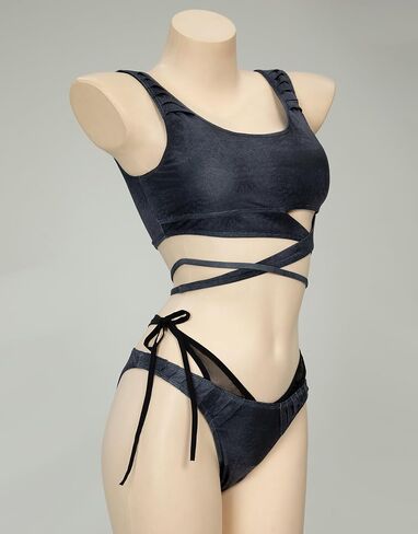 MEOWCOS Future Dystopian Wasteland Style Black Grey Swimsuit Straps Top and Triangle Bikini Bottoms with Arm Sleeves in Saudi Arabia