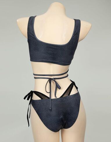 MEOWCOS Future Dystopian Wasteland Style Black Grey Swimsuit Straps Top and Triangle Bikini Bottoms with Arm Sleeves in Saudi Arabia