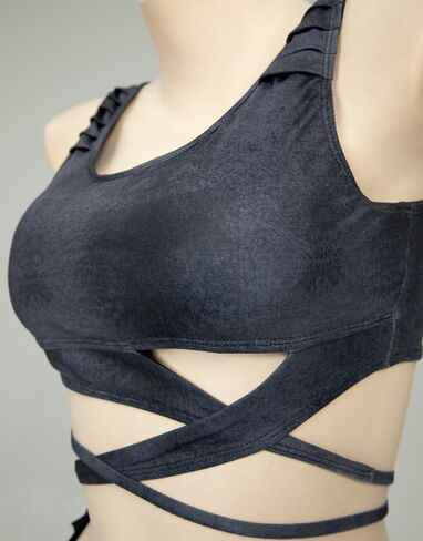 MEOWCOS Future Dystopian Wasteland Style Black Grey Swimsuit Straps Top and Triangle Bikini Bottoms with Arm Sleeves in Saudi Arabia