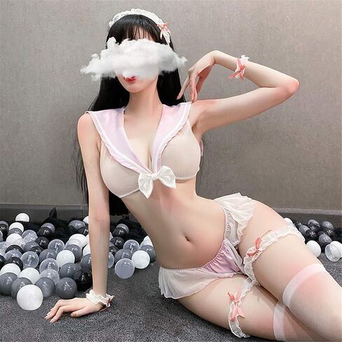 YOMORIO Lolita Schoolgirl Lingerie Sailor Costume Sexy Ruffle Bra and Panty Set in Saudi Arabia
