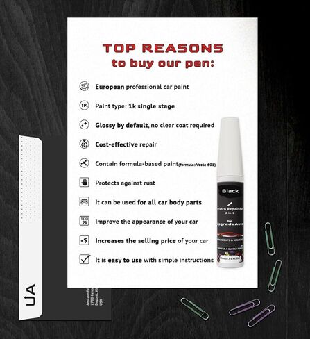 طلاء لمسات نهائية باللون الأسود اللامع، قلم إصلاح الخدوش للعجلات، إصلاح رقائق طلاء الحواف، مزيل خدوش أسود للسيارات، طلاء على مرحلة واحدة، لون عميق ولامع in Kuwait