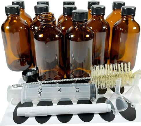 12Pack 4oz (120ml) Boston Glass Bottles. Essential Oil Bottle With Black Poly Cone Lids. For Potion,Juice,Ginger Shots,Oils, Whiskey,Perfume,Aromatherapy,Lab Refillable Sample Vials (Amber) in Saudi Arabia