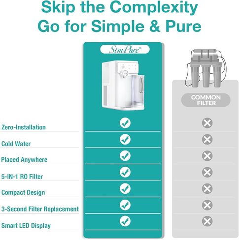 SimPure Y10C نظام التناضح العكسي للتبريد مع وظيفة الماء البارد، فلتر مياه التناضح العكسي للأشعة فوق البنفسجية بدون تثبيت، 7 مراحل لترشيح المياه، تنقية المياه RO للمنزل/الشقة in Kuwait