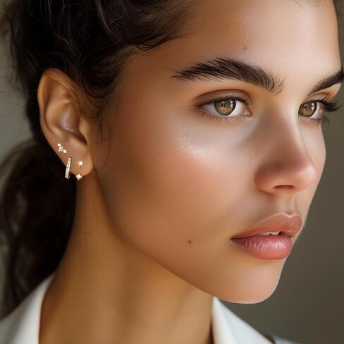 مجموعة أقراط دائرية مطلية بالذهب عيار 14 قيراط من Angelady للنساء، أقراط هوجي على شكل نجمة ذهبية، هدايا مجوهرات للنساء (ذهبي 2) in Saudi Arabia