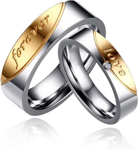 Uloveido A Pair of Titanium Gold Forever Love Double Couples Promise Rings 6mm Men and 5mm Women Wedding Bands Set Gift CR058 in Saudi Arabia