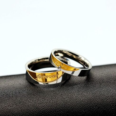 Uloveido A Pair of Titanium Gold Forever Love Double Couples Promise Rings 6mm Men and 5mm Women Wedding Bands Set Gift CR058 in Saudi Arabia