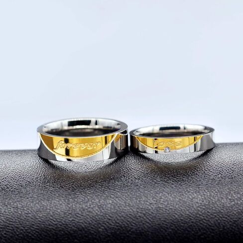 Uloveido A Pair of Titanium Gold Forever Love Double Couples Promise Rings 6mm Men and 5mm Women Wedding Bands Set Gift CR058 in Saudi Arabia
