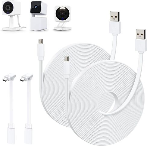 كابل تمديد طاقة بطول 25 قدمًا متوافق مع WYZE Cam OG، WYZE Cam V4/V3/V3 Pro، WYZE Cam Pan V3/V2، كابل تمديد USB صغير على شكل حرف L لـ WYZE Cam Pan، سلك طاقة مسطح مقاوم للطقس - أبيض in Kuwait