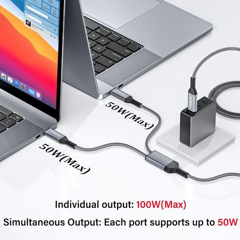 100W 2-in-1 USB-C Cable 4FT, Dual Outputs 5A Fast Charging, Splitter Multi USB Type C Charge for MacBook Air, iPhone 15 Plus/Pro Max, iPad Pro, Samsung Galaxy S24 S23 S22, Tab S9, Lenovo, Dell Laptop in Saudi Arabia