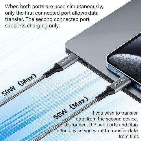 100W 2-in-1 USB-C Cable 4FT, Dual Outputs 5A Fast Charging, Splitter Multi USB Type C Charge for MacBook Air, iPhone 15 Plus/Pro Max, iPad Pro, Samsung Galaxy S24 S23 S22, Tab S9, Lenovo, Dell Laptop in Saudi Arabia