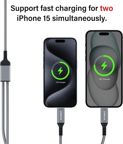 100W 2-in-1 USB-C Cable 4FT, Dual Outputs 5A Fast Charging, Splitter Multi USB Type C Charge for MacBook Air, iPhone 15 Plus/Pro Max, iPad Pro, Samsung Galaxy S24 S23 S22, Tab S9, Lenovo, Dell Laptop in Saudi Arabia