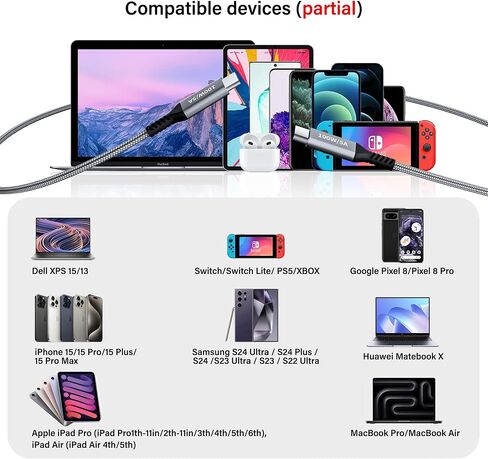 100W 2-in-1 USB-C Cable 4FT, Dual Outputs 5A Fast Charging, Splitter Multi USB Type C Charge for MacBook Air, iPhone 15 Plus/Pro Max, iPad Pro, Samsung Galaxy S24 S23 S22, Tab S9, Lenovo, Dell Laptop in Saudi Arabia