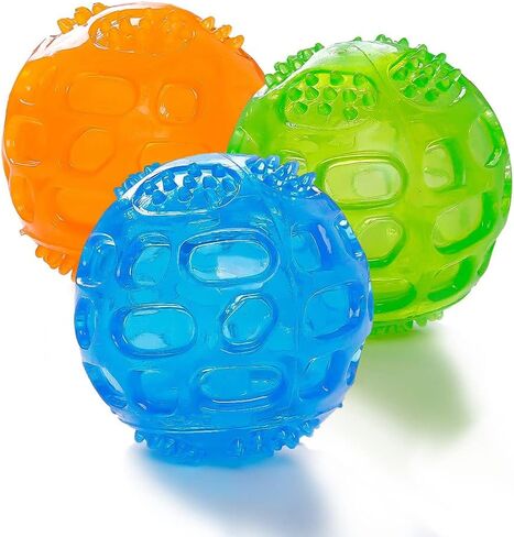 Dog Squeaky Ball, Pet Squeak Chew Bouncy Rubber Toy Balls for Small Large Dogs Indestructible Exercise Training Playing (3 Balls) in Saudi Arabia